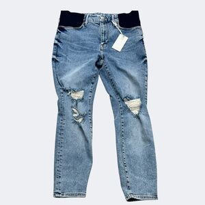 Good American Maternity Jean 8 Blue Distressed Stretch Skinny Denim Elastic Side